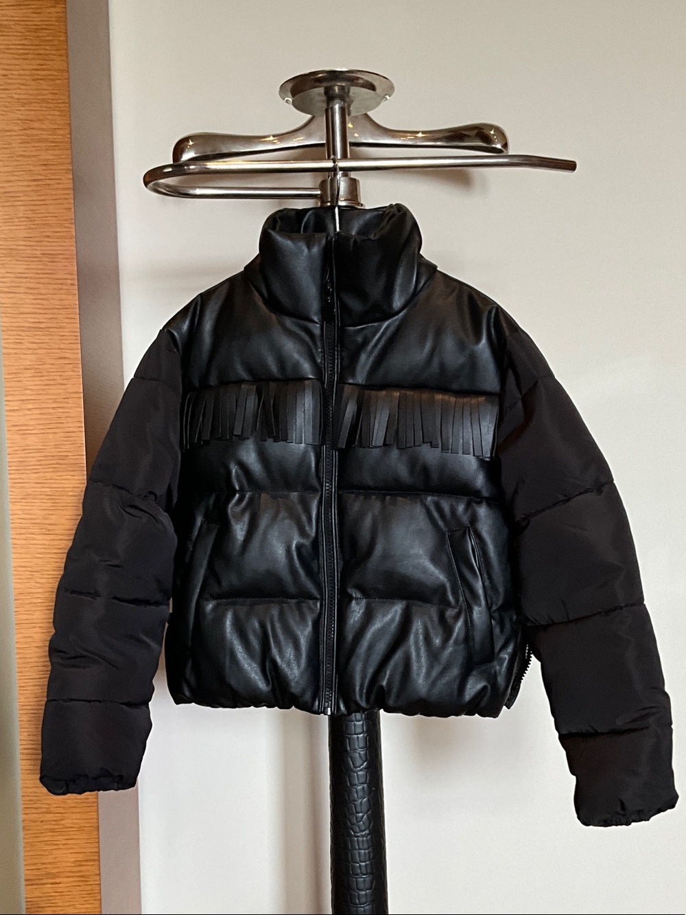Black Fringed Puffer Jacket
